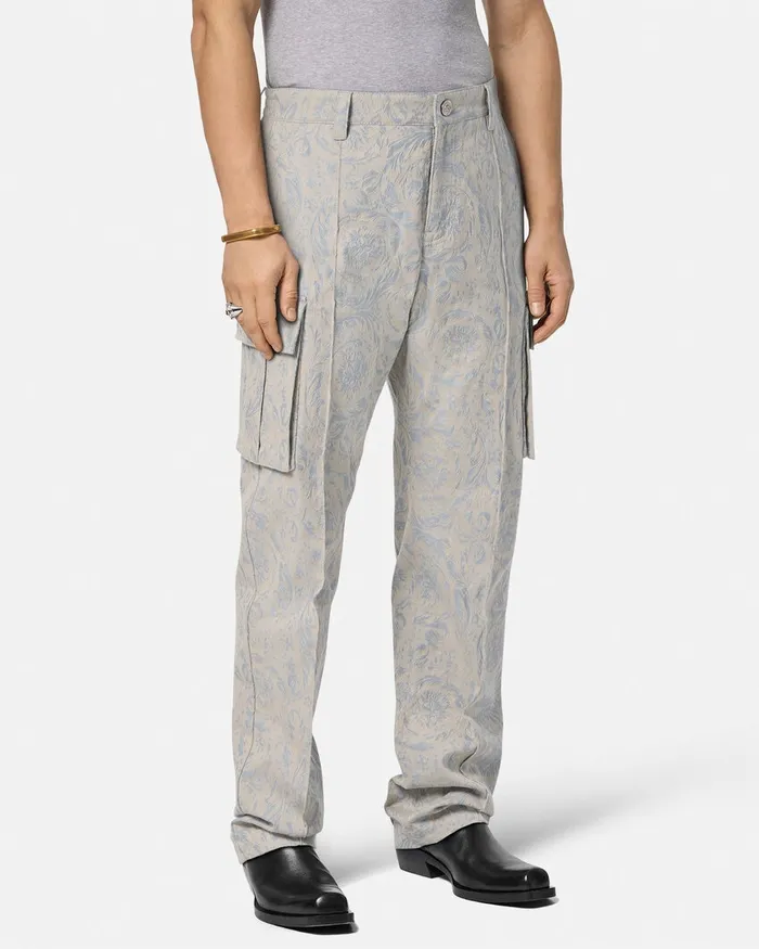 Versace Barocco Jacquard Cargo Pants Gray Men Pants and Shorts