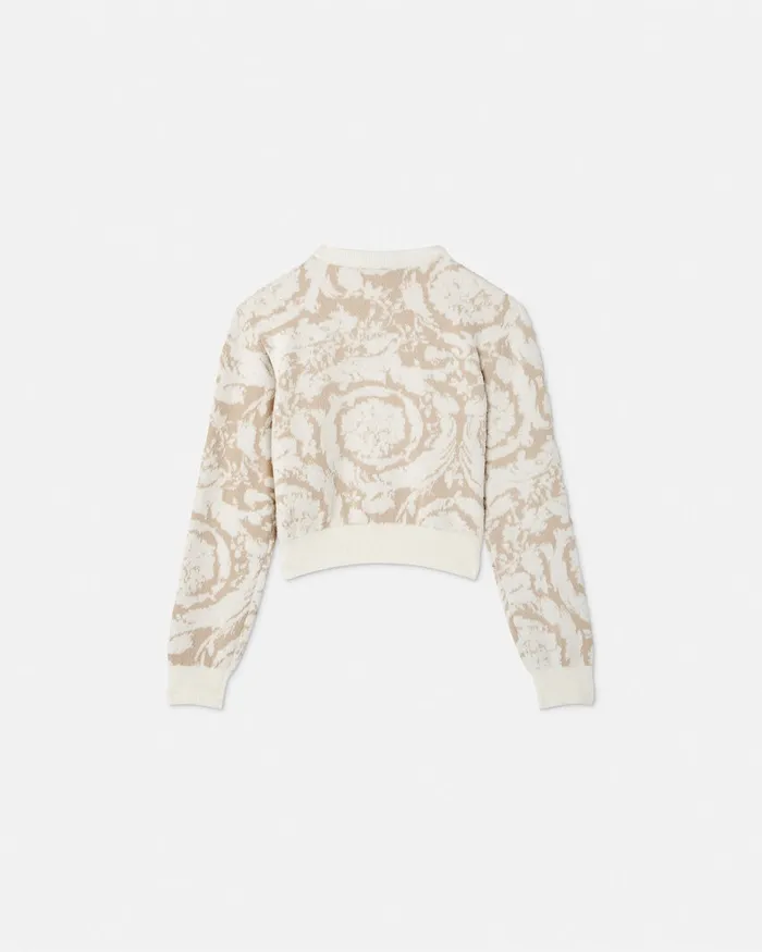 Versace Barocco Jacquard Chenille Sweater Beige Kids Knitwear and Sweatshirts