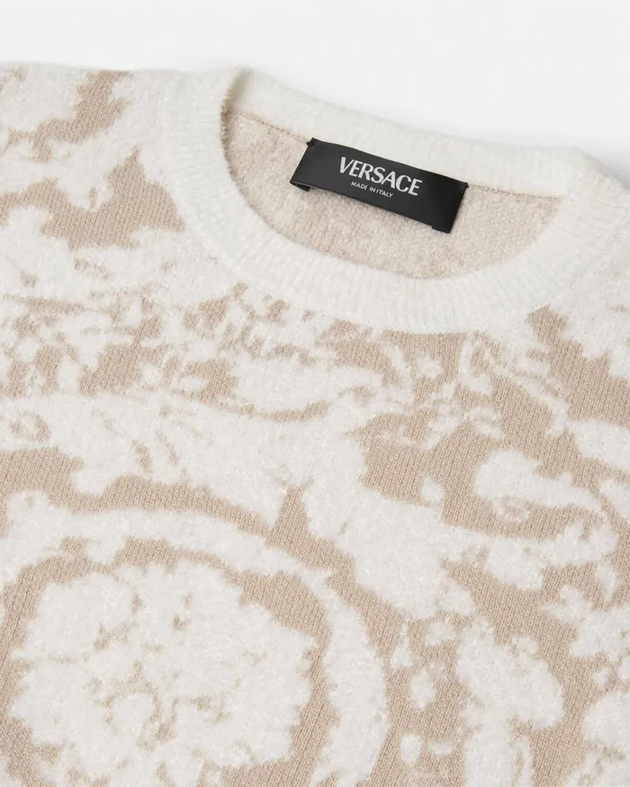 Versace Barocco Jacquard Chenille Sweater Beige Kids Knitwear and Sweatshirts