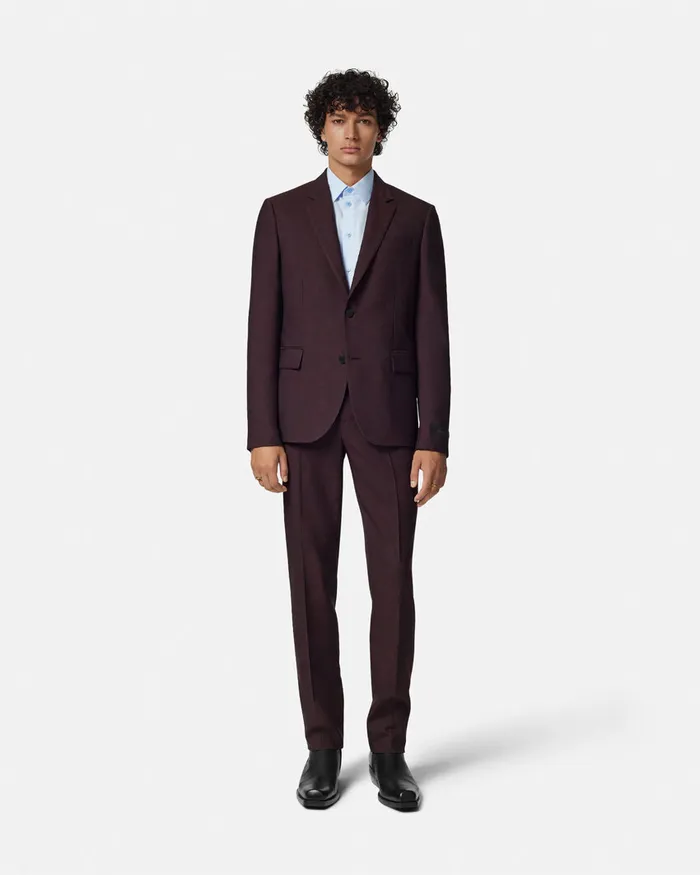 Versace Barocco Jacquard Wool Formal Pants Brown Men Blazers and Suits