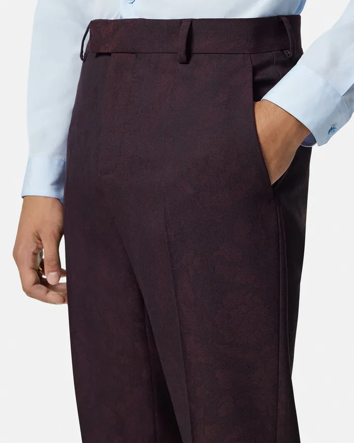 Versace Barocco Jacquard Wool Formal Pants Brown Men Blazers and Suits