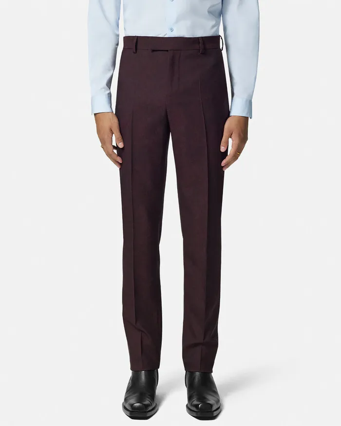 Versace Barocco Jacquard Wool Formal Pants Brown Men Blazers and Suits