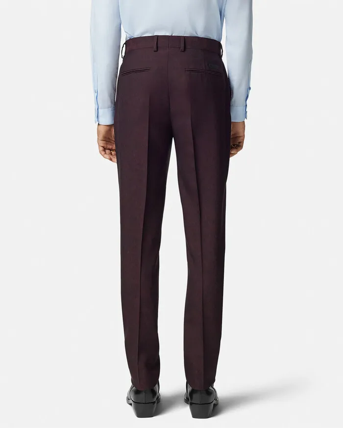 Versace Barocco Jacquard Wool Formal Pants Brown Men Blazers and Suits