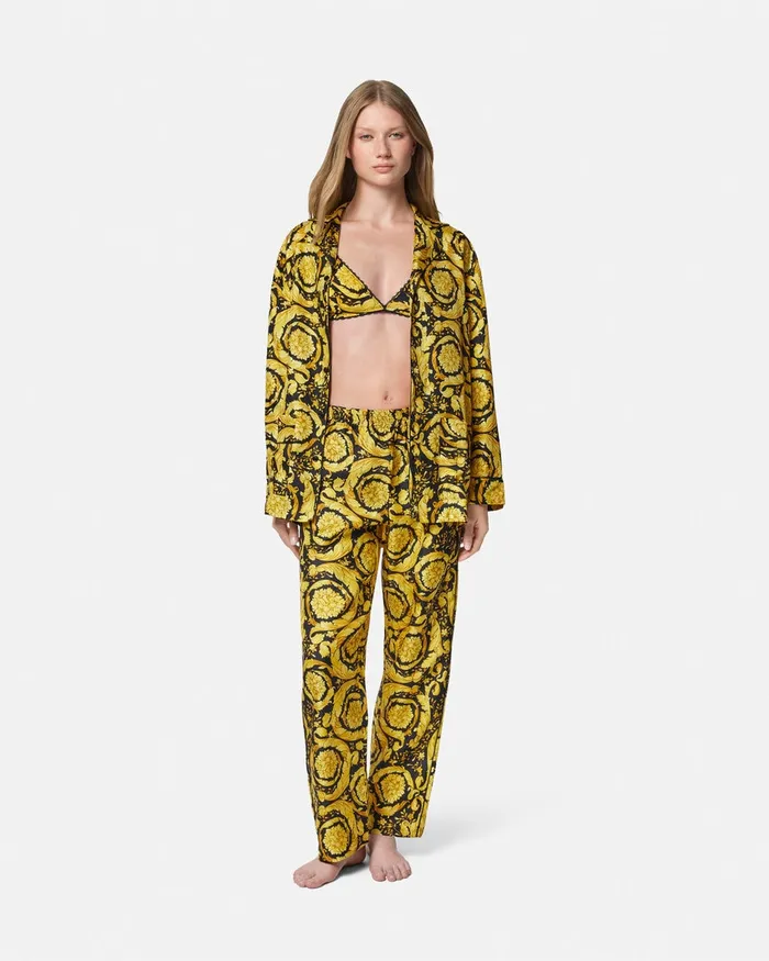 Versace Barocco Print Silk Pyjama Bottoms Blackprint Women Loungewear and Pajamas