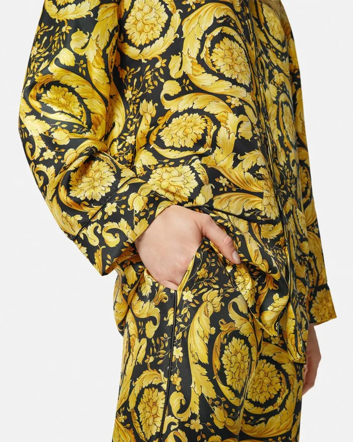 Versace Barocco Print Silk Pyjama Bottoms Blackprint Women Loungewear and Pajamas