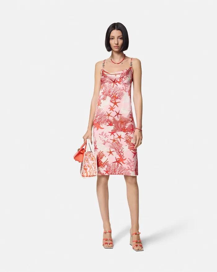 Versace Barocco Sea Silk Slip Mini Dress Pinkprint Women Dresses