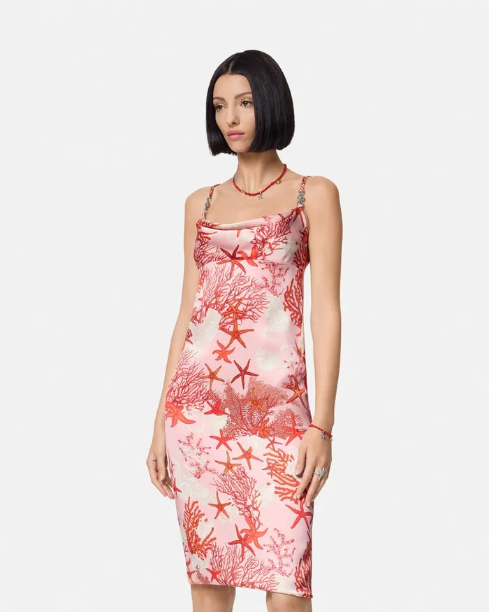 Versace Barocco Sea Silk Slip Mini Dress Pinkprint Women Dresses