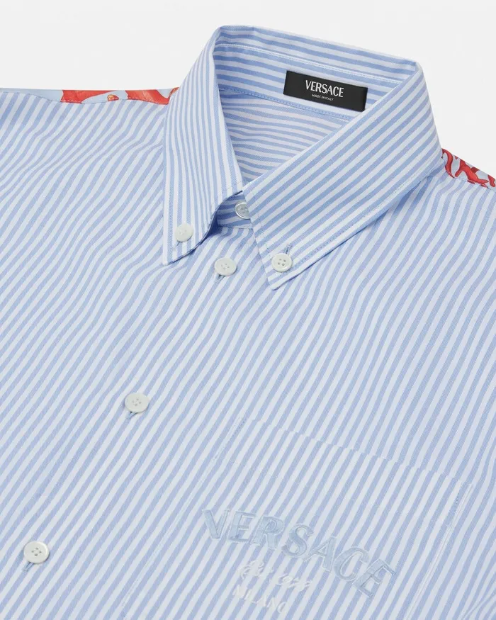 Versace Barocco Sea Striped Shirt Blueprint Men Shirts