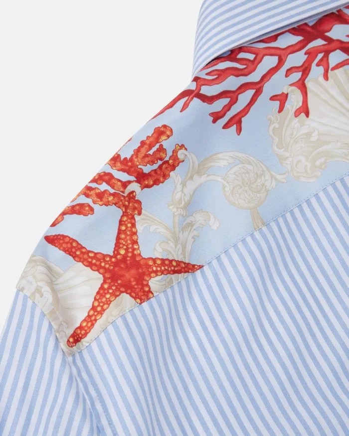 Versace Barocco Sea Striped Shirt Blueprint Men Shirts