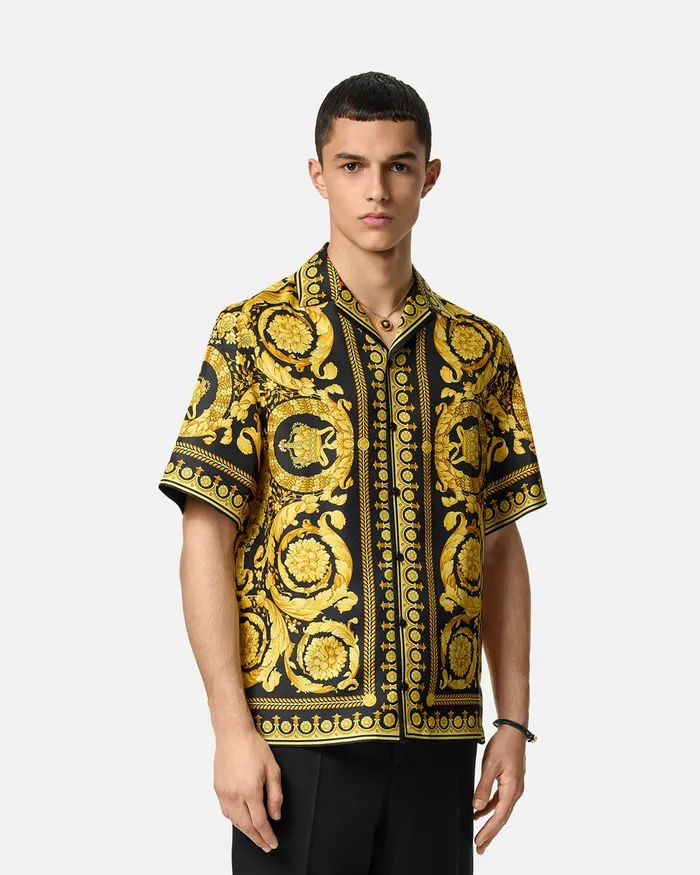 Versace Barocco Silk Shirt Blackprint Men Shirts