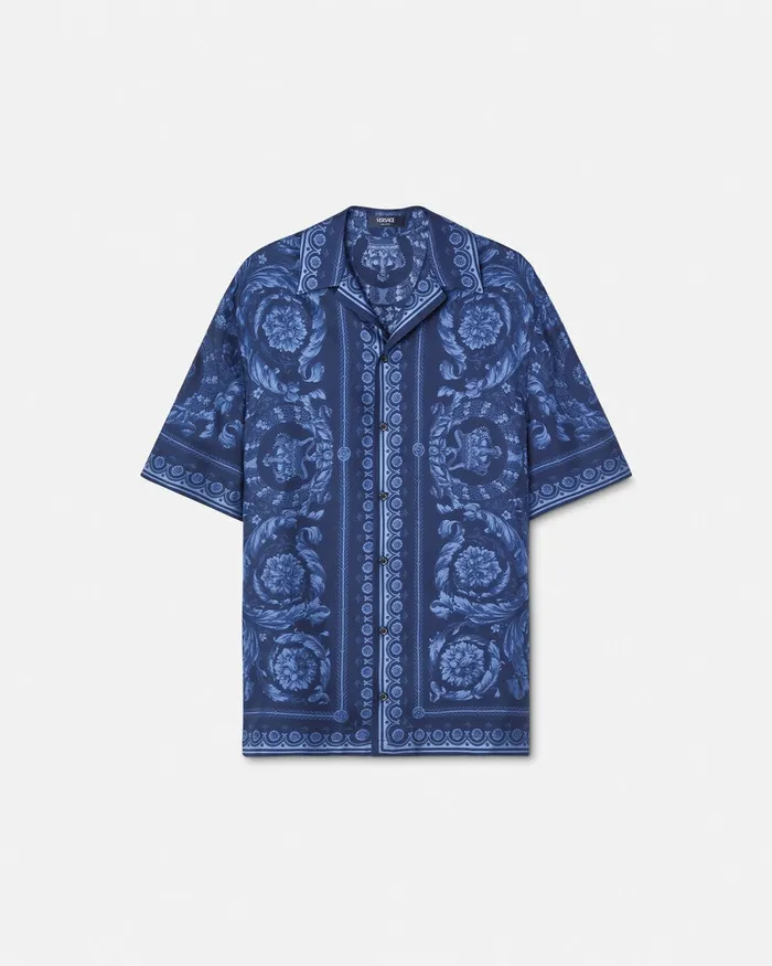 Versace Barocco Silk Shirt Blueprint Men Shirts