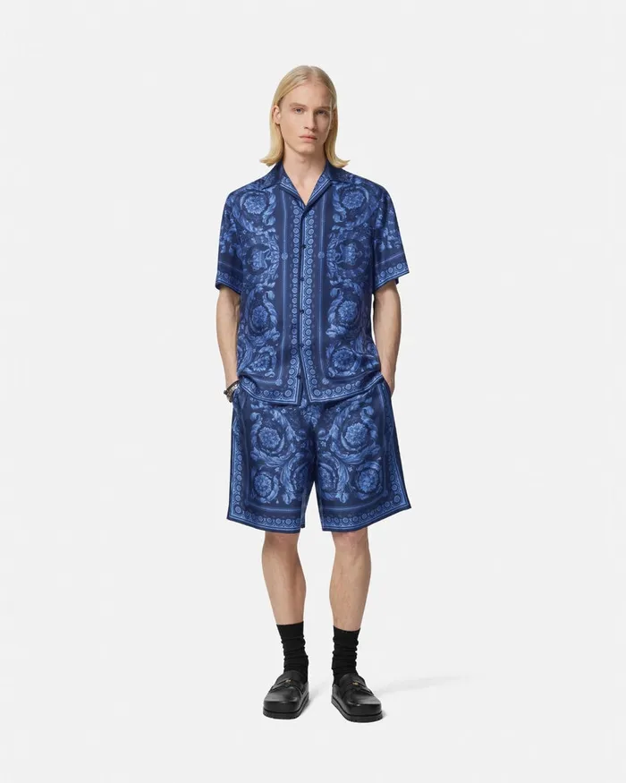 Versace Barocco Silk Shirt Blueprint Men Shirts
