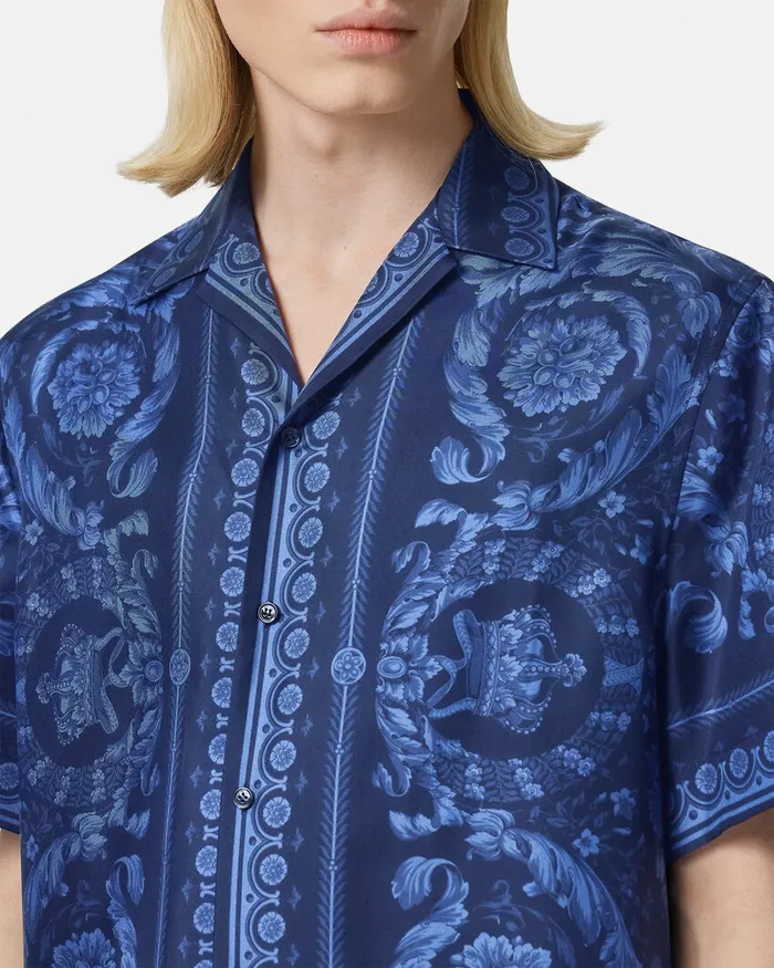 Versace Barocco Silk Shirt Blueprint Men Shirts
