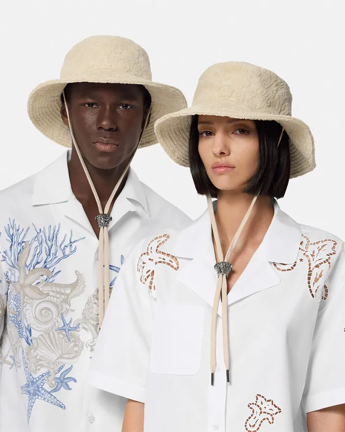 Versace Barocco Towel Bucket Hat Beige WomenMen Hats and Caps
