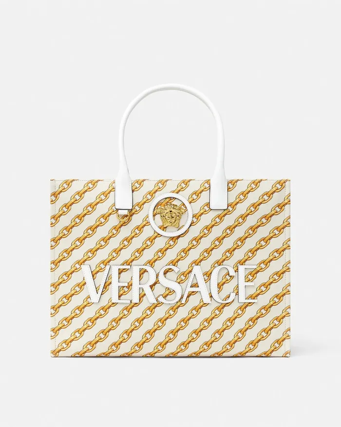 Versace Chain Stripes La Medusa Large Tote Bag Print Women Totes