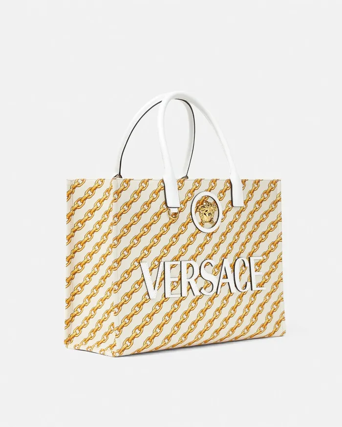 Versace Chain Stripes La Medusa Large Tote Bag Print Women Totes