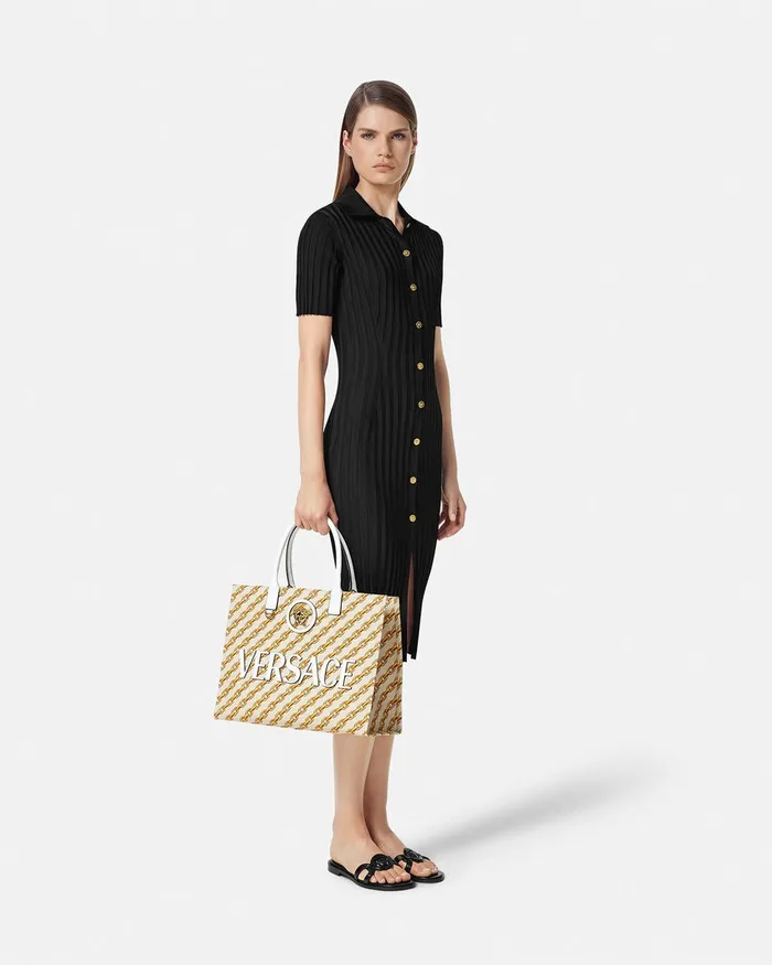 Versace Chain Stripes La Medusa Large Tote Bag Print Women Totes