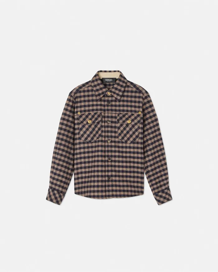 Versace Checked Flannel Overshirt Brown Kids Shirts