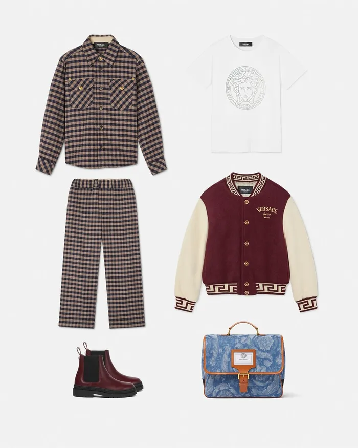 Versace Checked Flannel Overshirt Brown Kids Shirts