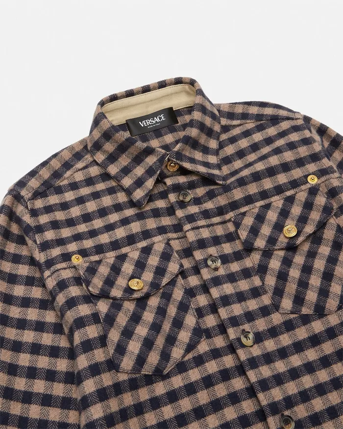 Versace Checked Flannel Overshirt Brown Kids Shirts