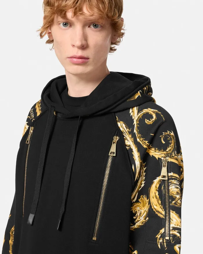 Versace Chromo Couture RegularFit Hoodie Blackgold Men Jeans Couture