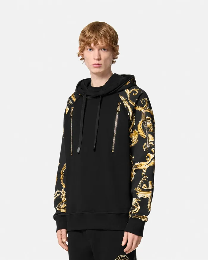 Versace Chromo Couture RegularFit Hoodie Blackgold Men Jeans Couture