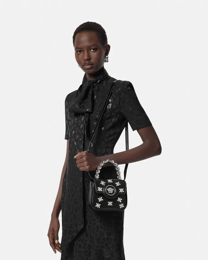 Versace Crystal La Medusa Mini Bag Blacksilver Women Top Handle
