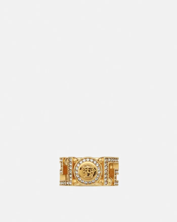 Versace Crystal Medusa Greca Ring Gold WomenMen Rings