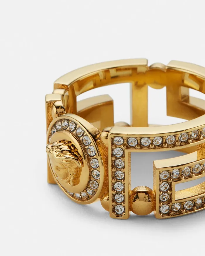 Versace Crystal Medusa Greca Ring Gold WomenMen Rings