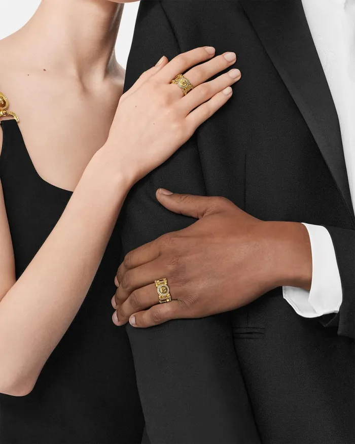 Versace Crystal Medusa Greca Ring Gold WomenMen Rings