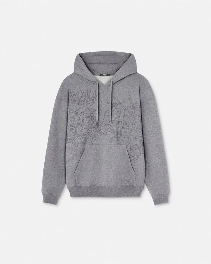 Versace Embroidered Barocco Sea Hoodie Gray Men Sweatshirts