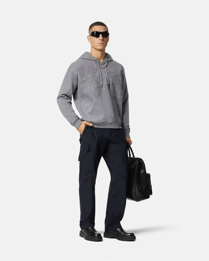 Versace Embroidered Barocco Sea Hoodie Gray Men Sweatshirts