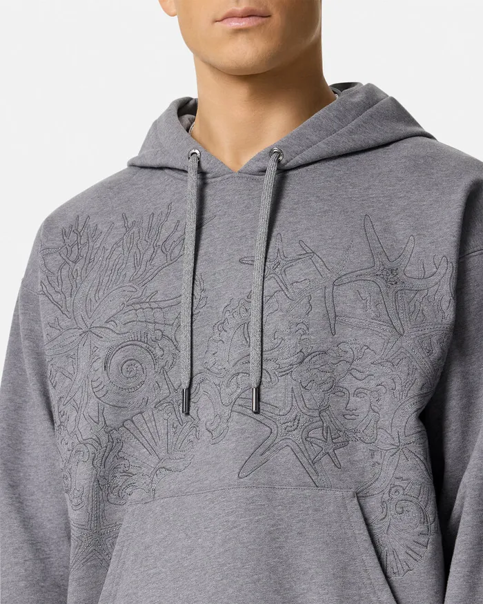Versace Embroidered Barocco Sea Hoodie Gray Men Sweatshirts