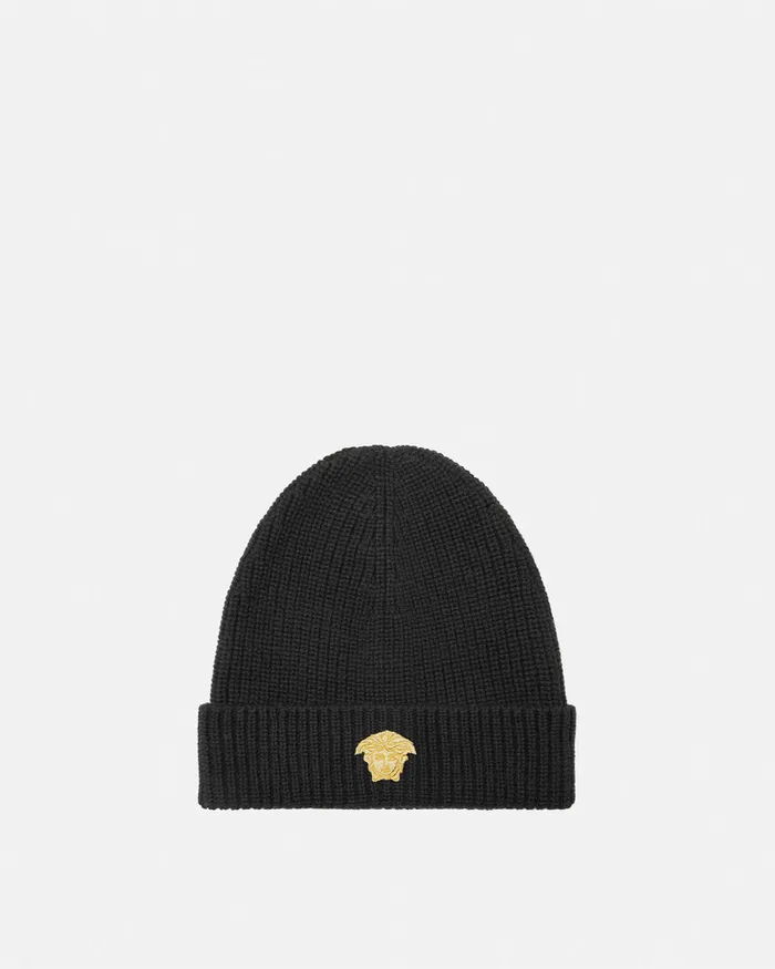 Versace Embroidered Medusa Knit Beanie Black Kids Bags and Accessories