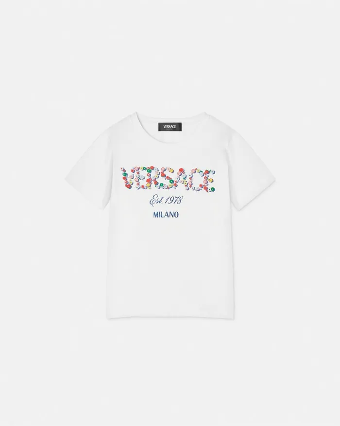 Versace Falling Flowers Logo TShirt Whiteprint Kids Shirts and Tshirts