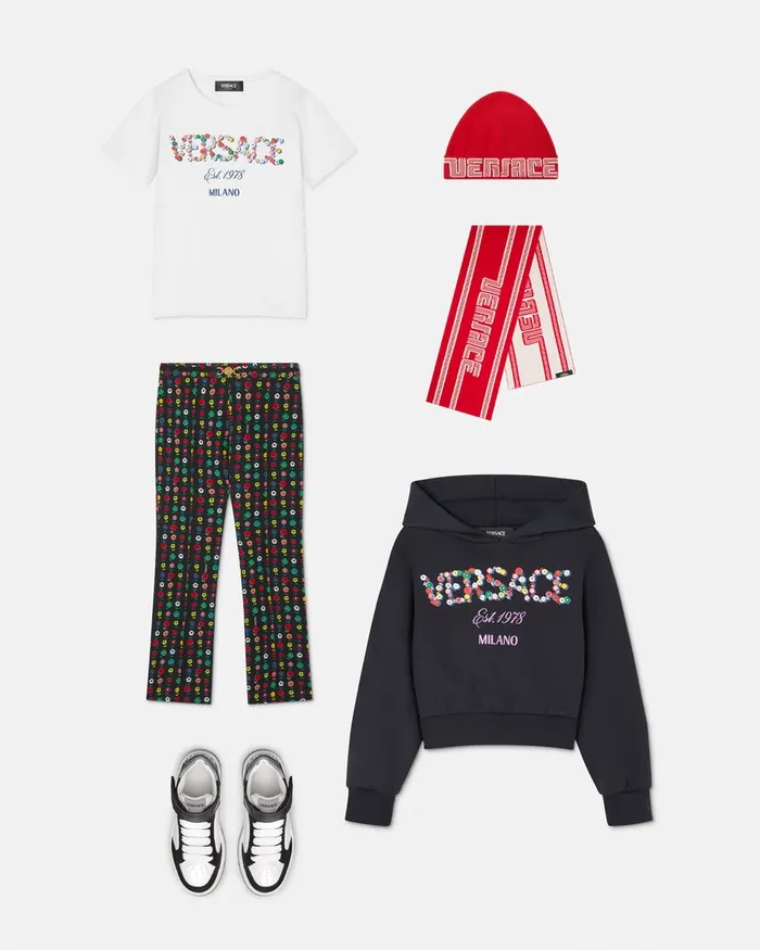 Versace Falling Flowers Logo TShirt Whiteprint Kids Shirts and Tshirts
