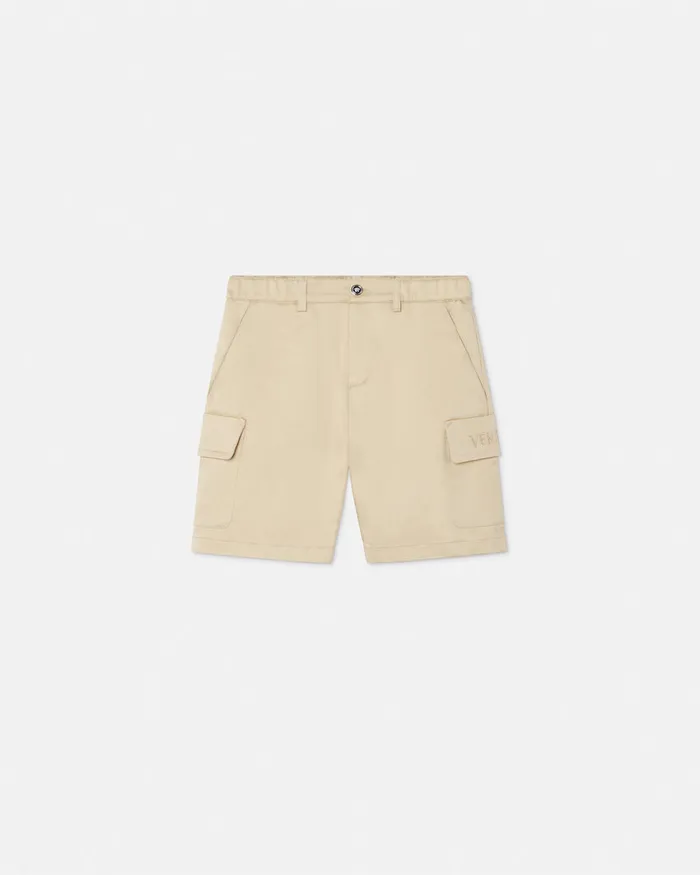Versace Gabardine Logo Baby Shorts Beige Kids Pants
