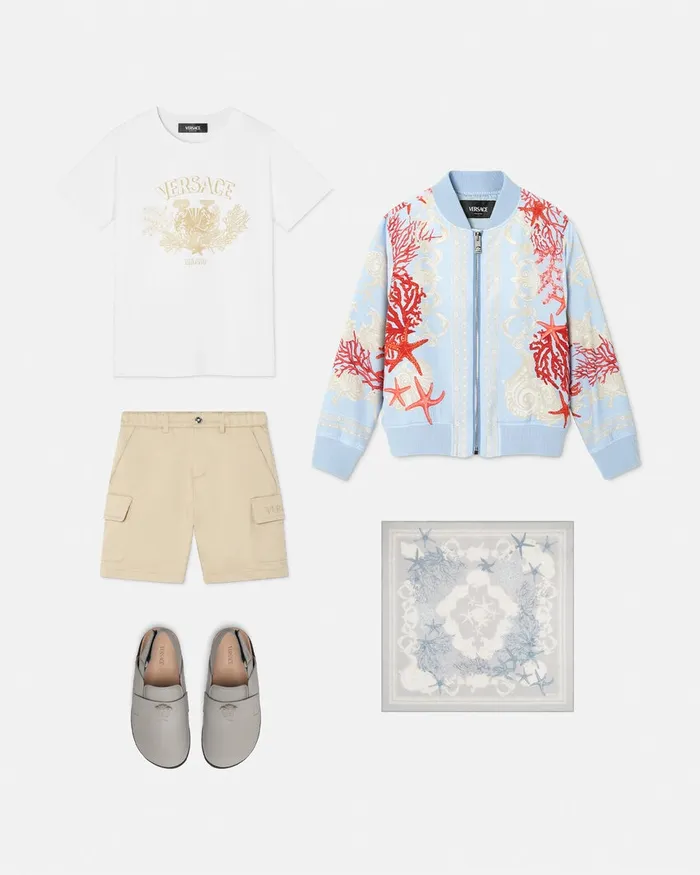 Versace Gabardine Logo Baby Shorts Beige Kids Pants