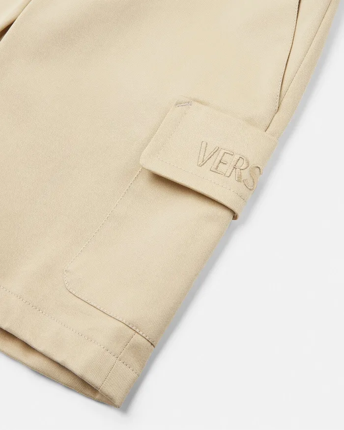 Versace Gabardine Logo Baby Shorts Beige Kids Pants