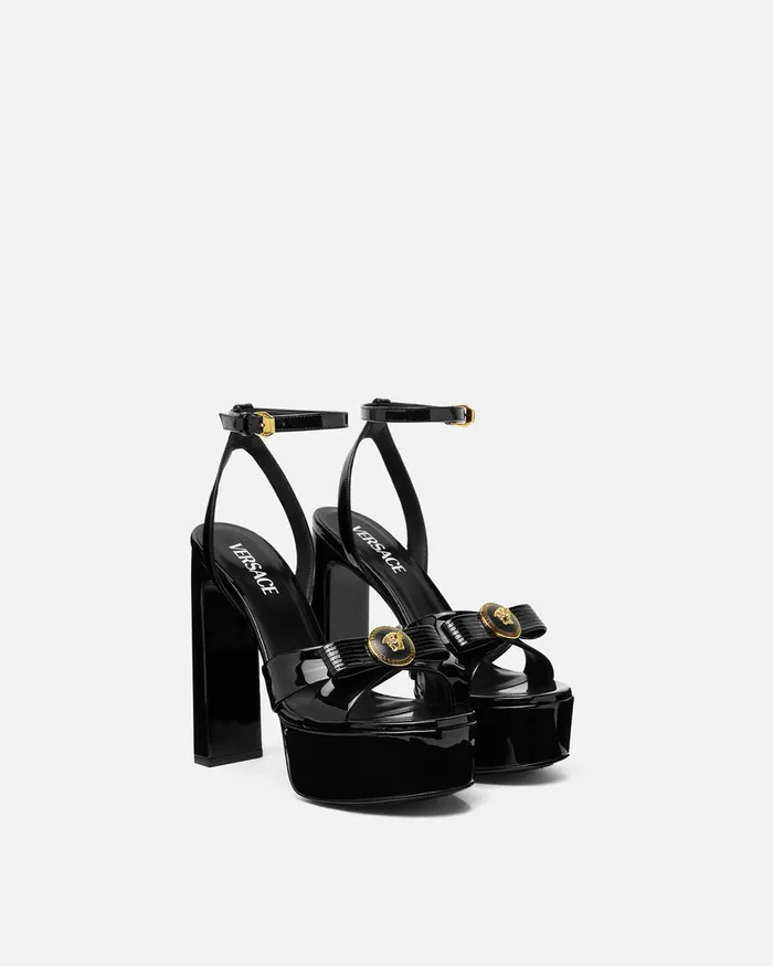 Versace Gianni Ribbon Sandals 140 Mm Blackgold Women Sandals