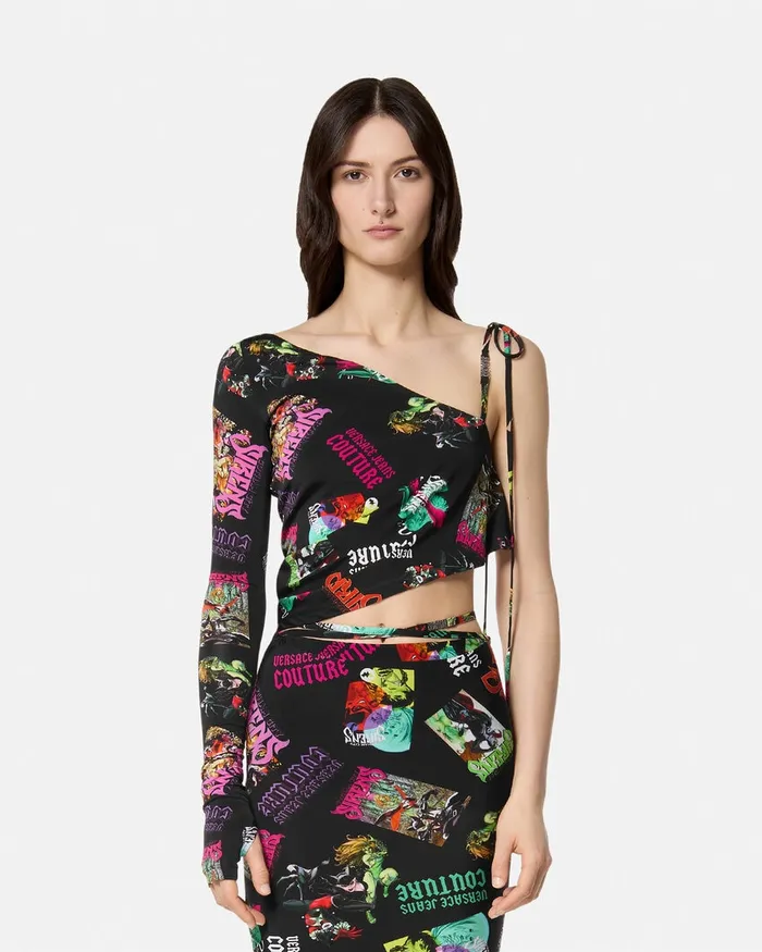 Versace Gotham City Sirens Top Blackprint Women Jeans Couture