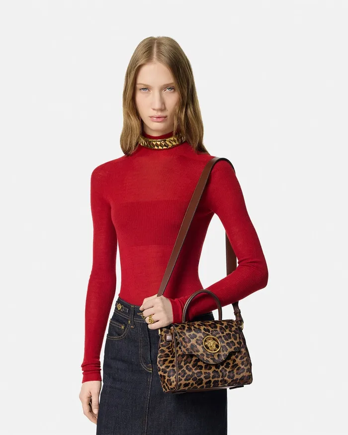 Versace Leopard La Medusa Small Handbag Animalier Women Top Handle