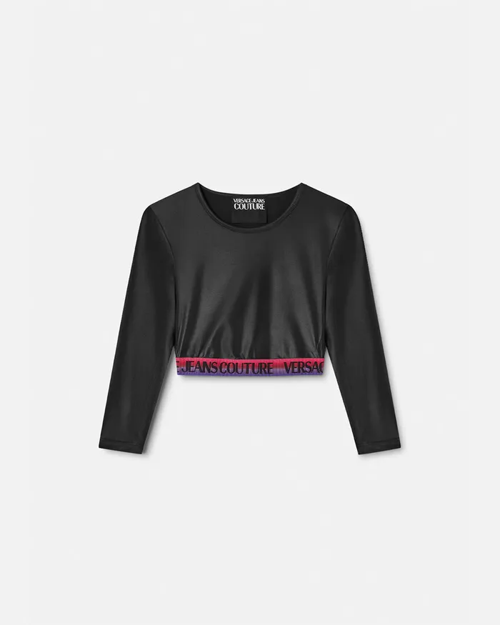Versace Logo Crop Top Blackprint Women Jeans Couture