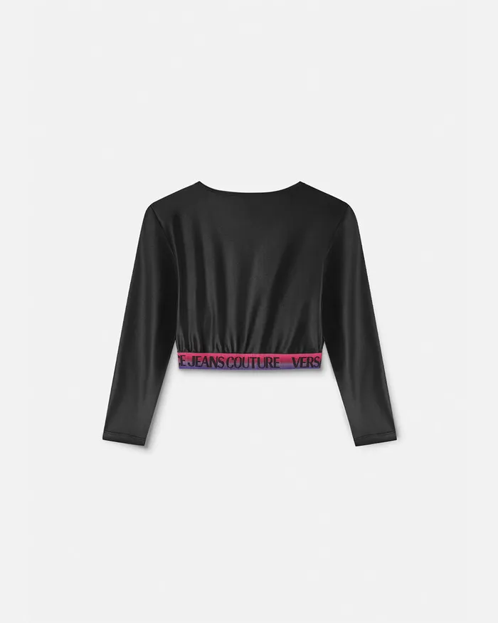 Versace Logo Crop Top Blackprint Women Jeans Couture