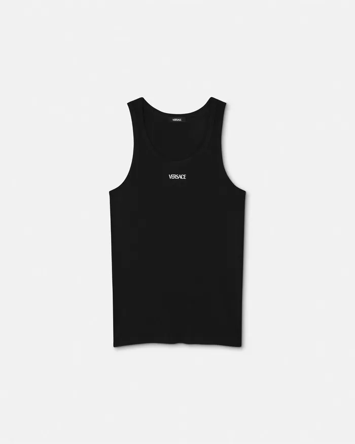 Versace Logo Ribbed Tank Top Black Men Loungewear and Pajamas