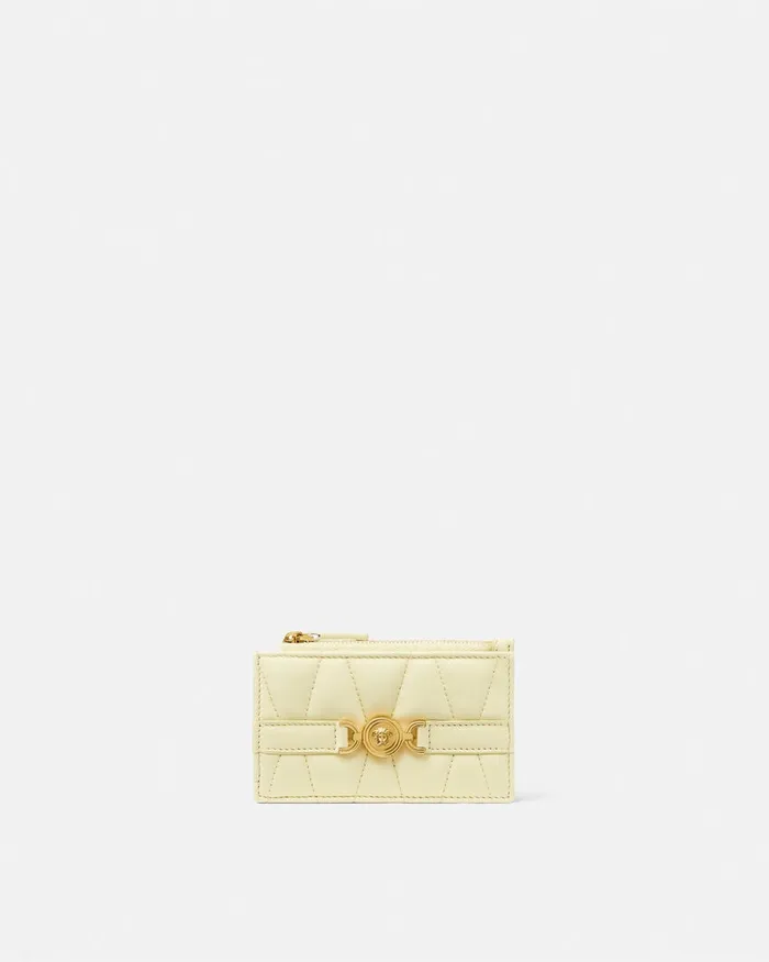 Versace Medusa 03995 Quilted Zip Card Holder Yellow Women Wallets