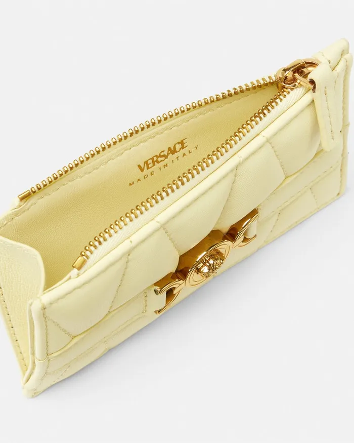 Versace Medusa 03995 Quilted Zip Card Holder Yellow Women Wallets