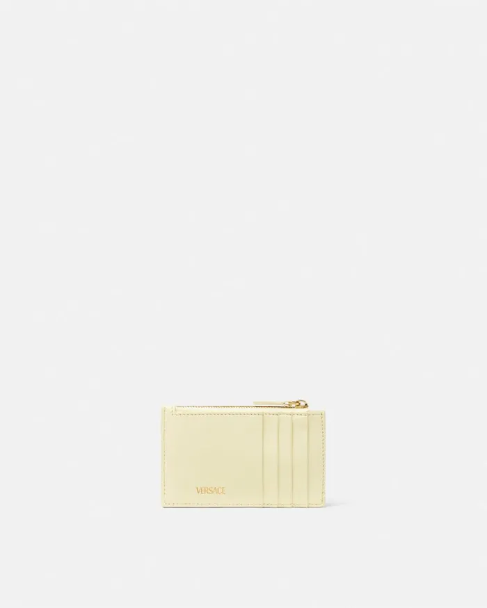 Versace Medusa 03995 Quilted Zip Card Holder Yellow Women Wallets