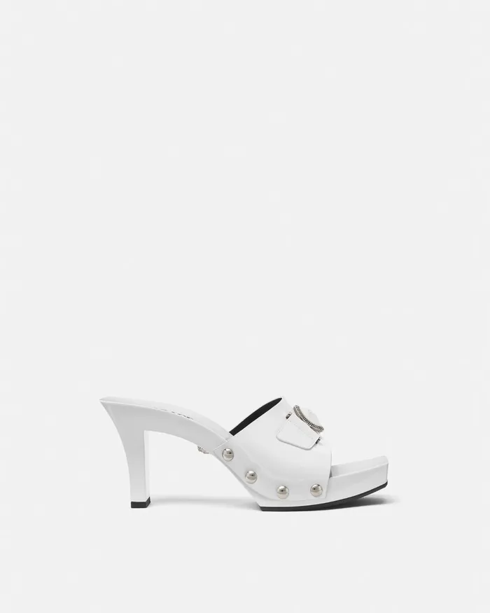 Versace Medusa Buckle Patent Clogs 60 Mm White Women Sandals