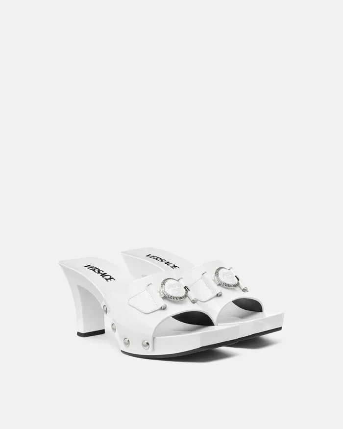 Versace Medusa Buckle Patent Clogs 60 Mm White Women Sandals